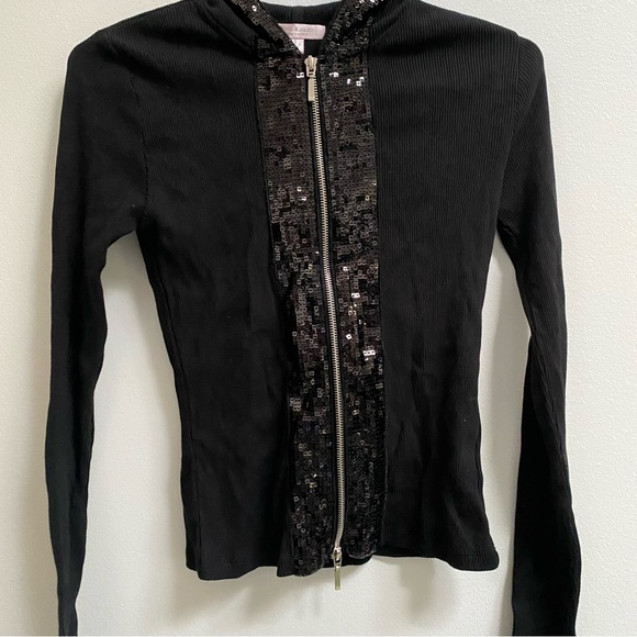 Y2K Romeo & Juliet Couture Ribbed Knit Hoodie with Sequins S - Picture 2 of 5